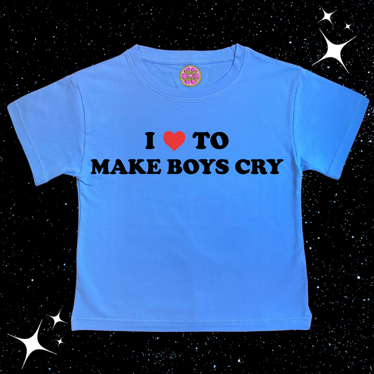 I Love To Make Boys Cry Crop Tee Baby Blue Shirts & Tops PinkLimes Trending Streetwear