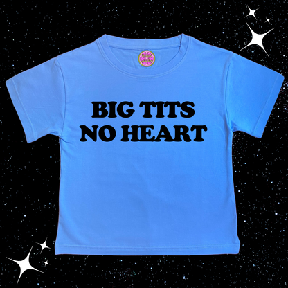 Big T*ts No Heart Crop Tee Lake Blue Shirts & Tops PinkLimes Trending Streetwear