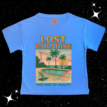 Lost Paradise Crop Tee Lake Blue Shirts & Tops PinkLimes Trending Streetwear
