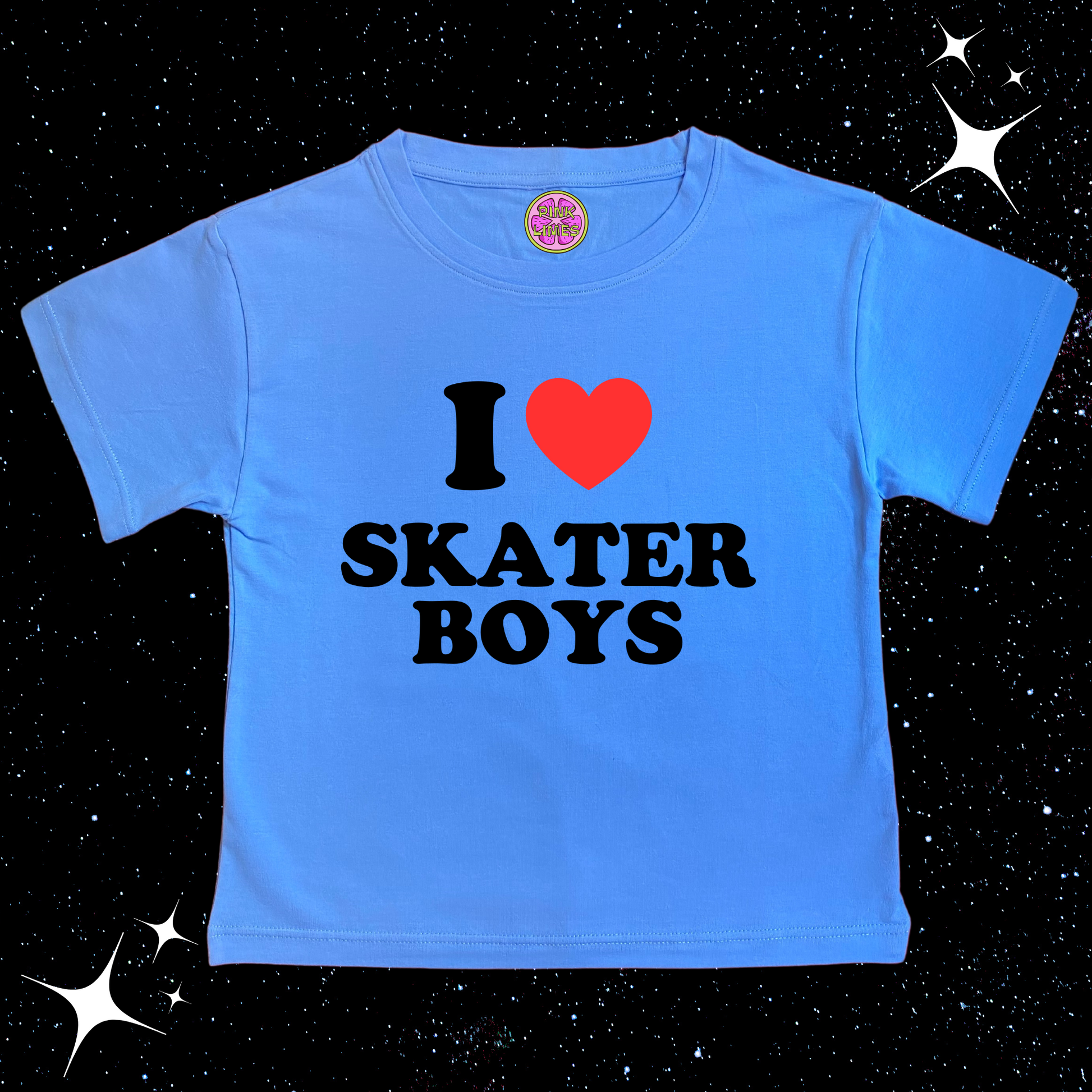 I Love Skater Boys Crop Tee Lake Blue Shirts & Tops PinkLimes Trending Streetwear