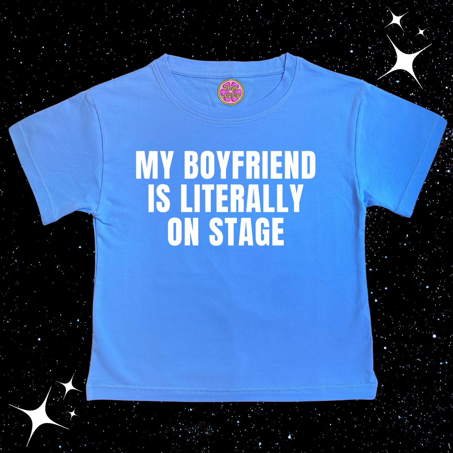 My Boyfriend Is Literally On Stage Crop Tee Lake Blue Shirts & Tops PinkLimes Trending Streetwear