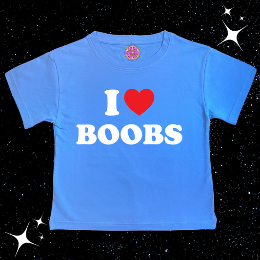 I Love B*obs Crop Tee Lake Blue Shirts & Tops PinkLimes Trending Streetwear
