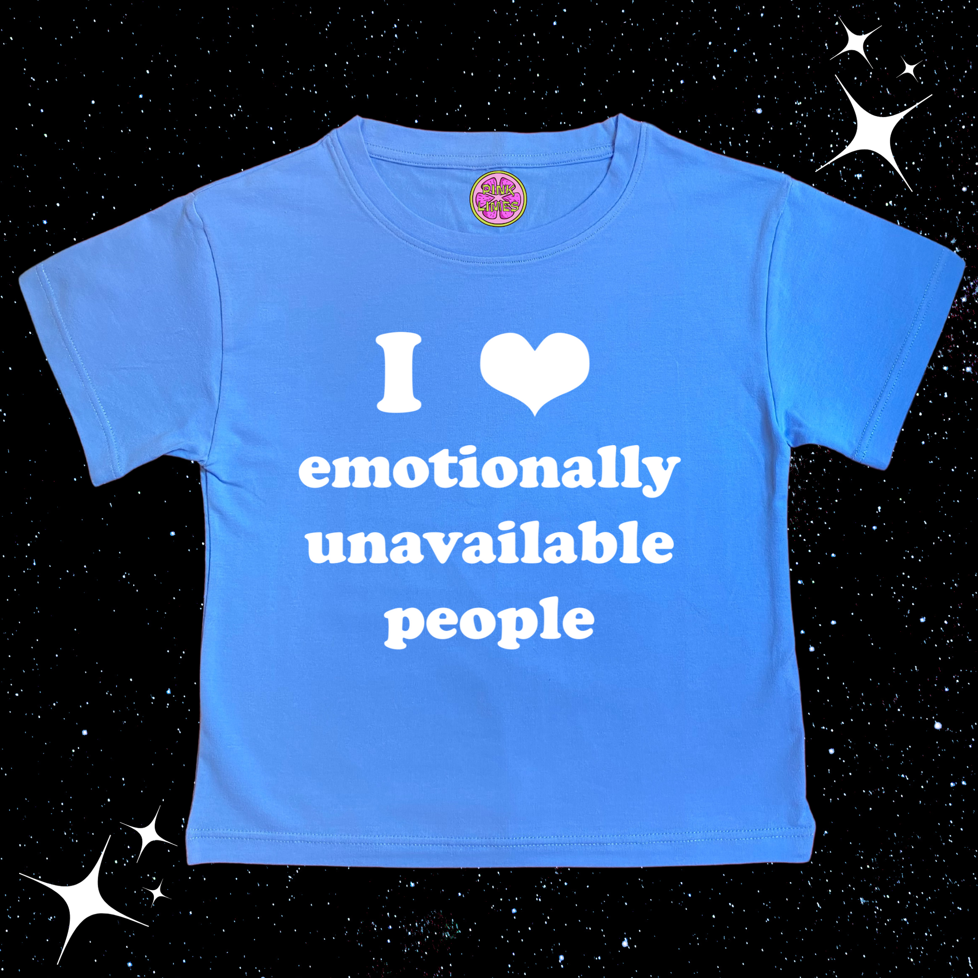 I Love Emotionally Unavailable People Crop Tee Lake Blue Shirts & Tops PinkLimes Trending Streetwear