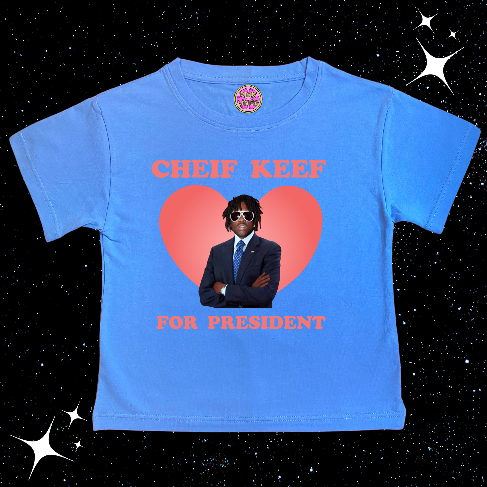 Chief Keef For President Crop Tee Lake Blue Shirts & Tops PinkLimes Trending Streetwear