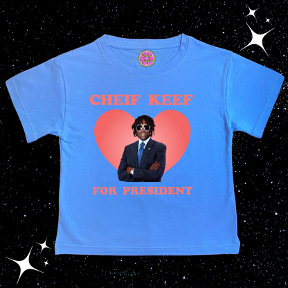 Chief Keef For President Crop Tee Lake Blue Shirts & Tops PinkLimes Trending Streetwear
