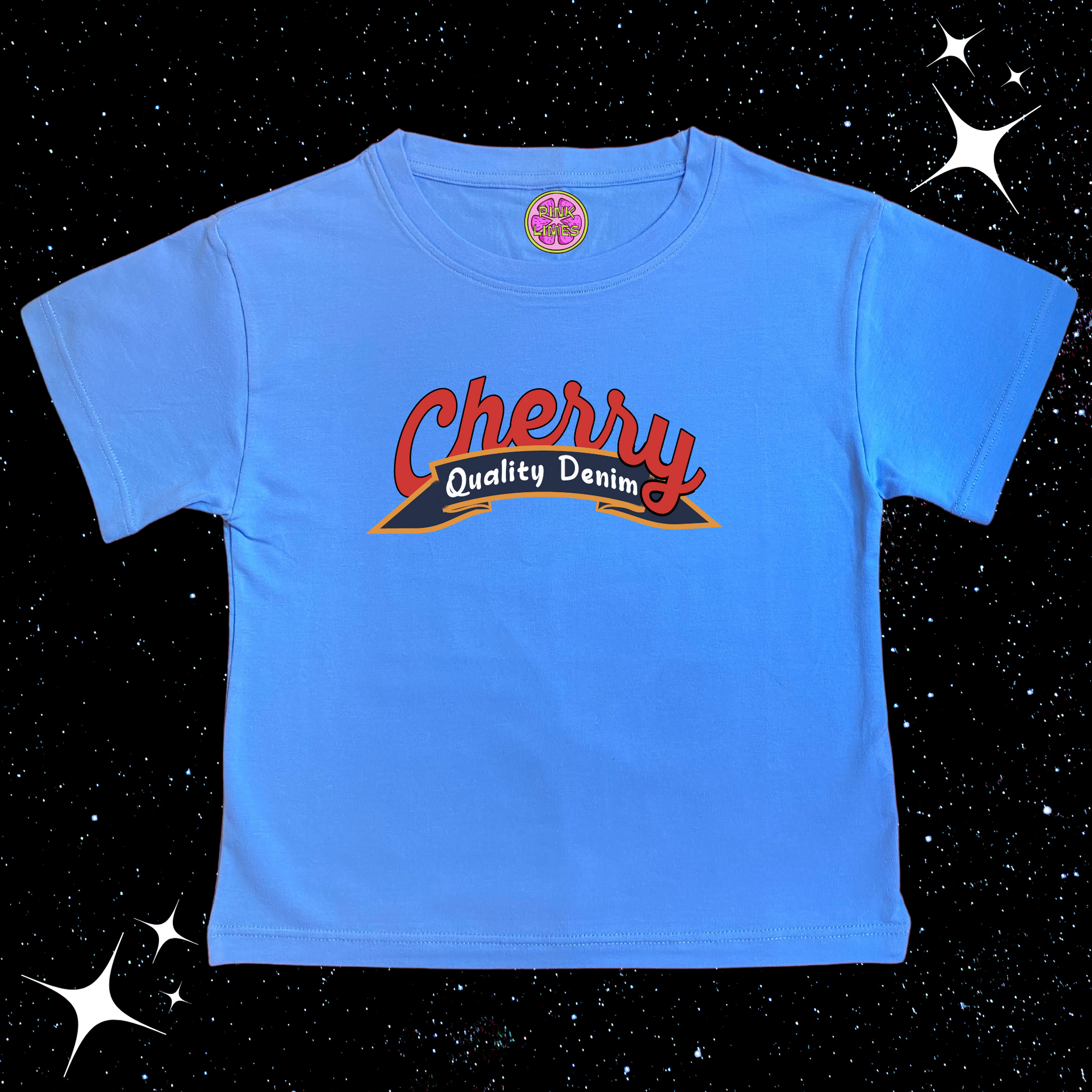 Cherry Crop Tee Lake Blue Shirts & Tops PinkLimes Trending Streetwear