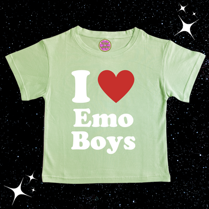 I Love Emo Boys Crop Tee Light Green Shirts & Tops PinkLimes Trending Streetwear