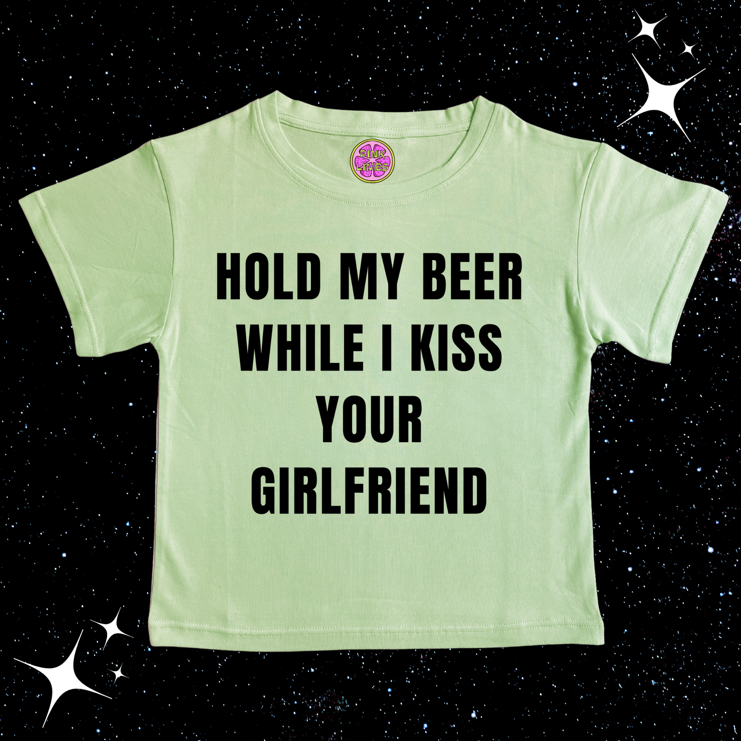 Hold My Beer While I Kiss Your Girlfriend Crop Tee Light Green Shirts & Tops PinkLimes Trending Streetwear
