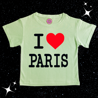 I Love Paris Crop Tee Light Green Shirts & Tops PinkLimes Trending Streetwear