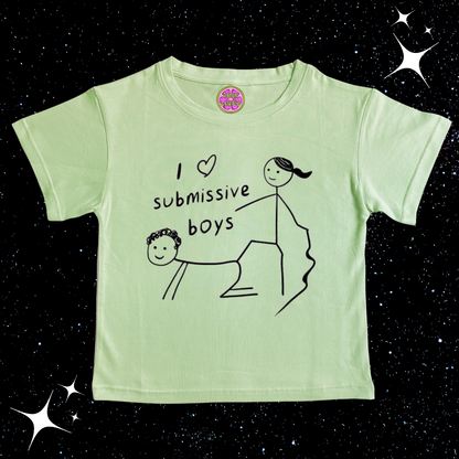 I Love Submissive Boys Crop Tee Light Green Shirts & Tops PinkLimes Trending Streetwear