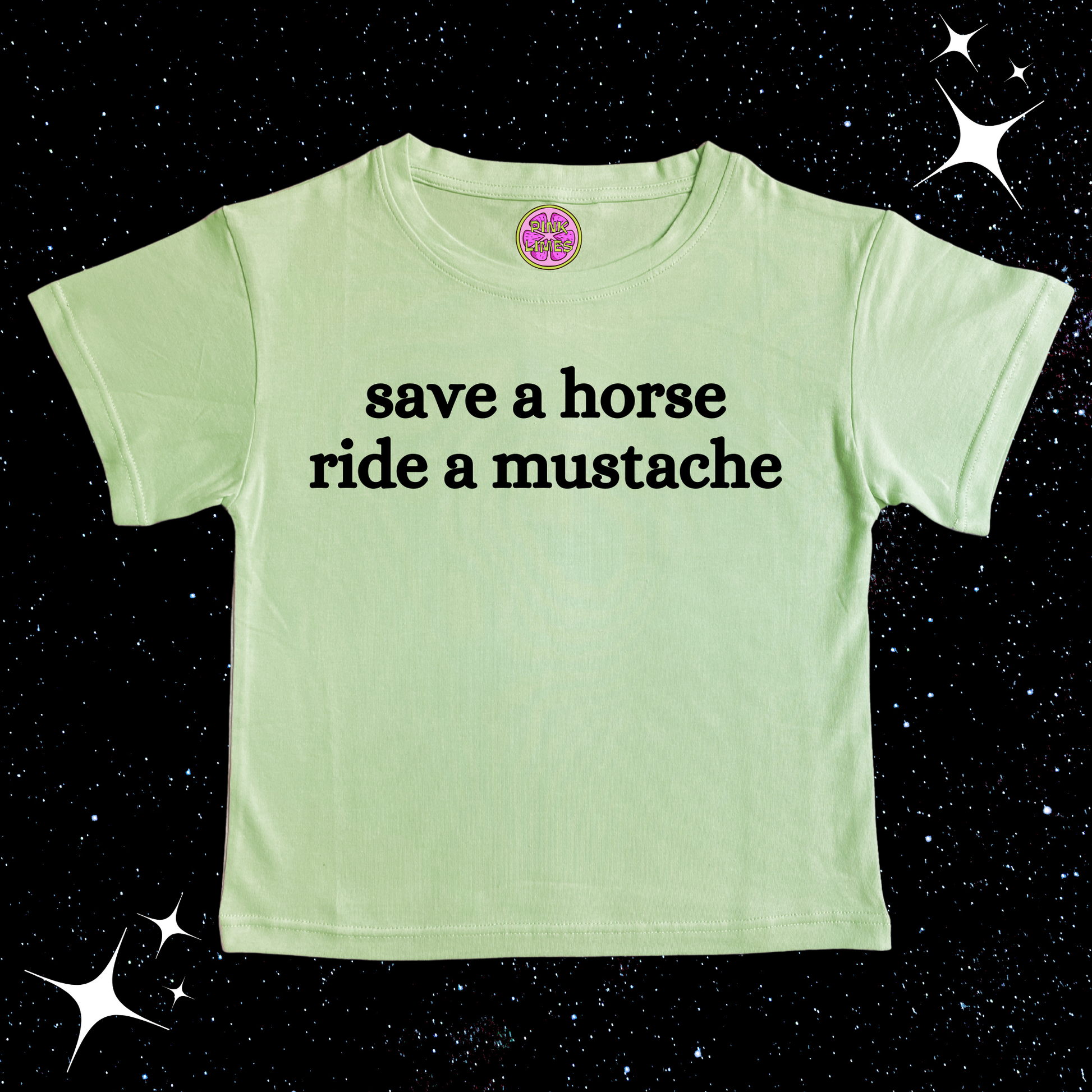 Save A Horse Ride A Mustache Crop Tee Light Green Shirts & Tops PinkLimes Trending Streetwear