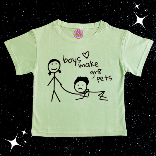 Boys Make Gr8 Pets Crop Tee Light Green Shirts & Tops PinkLimes Trending Streetwear