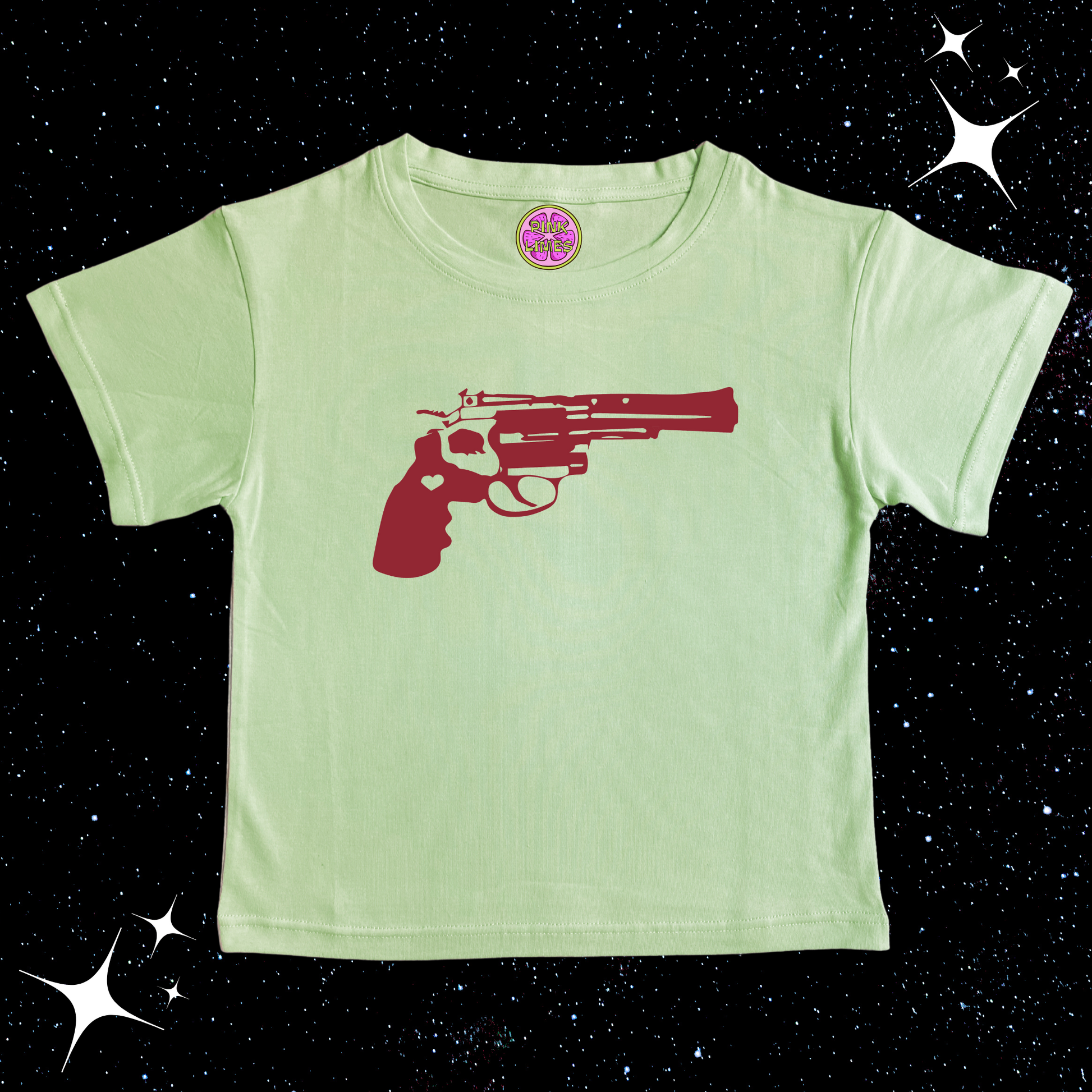 Red Pistol Crop Tee Light Green Shirts & Tops PinkLimes Trending Streetwear