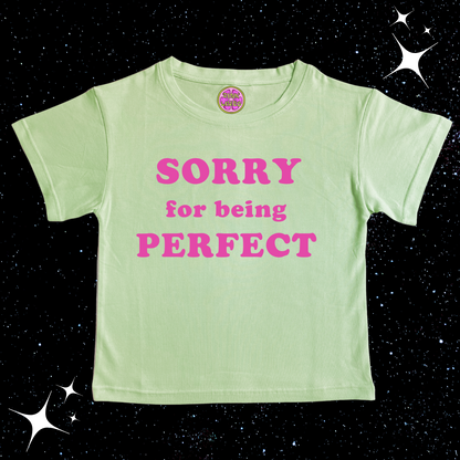 Sorry For Being Perfect Crop Tee Light Green Shirts & Tops PinkLimes Trending Streetwear