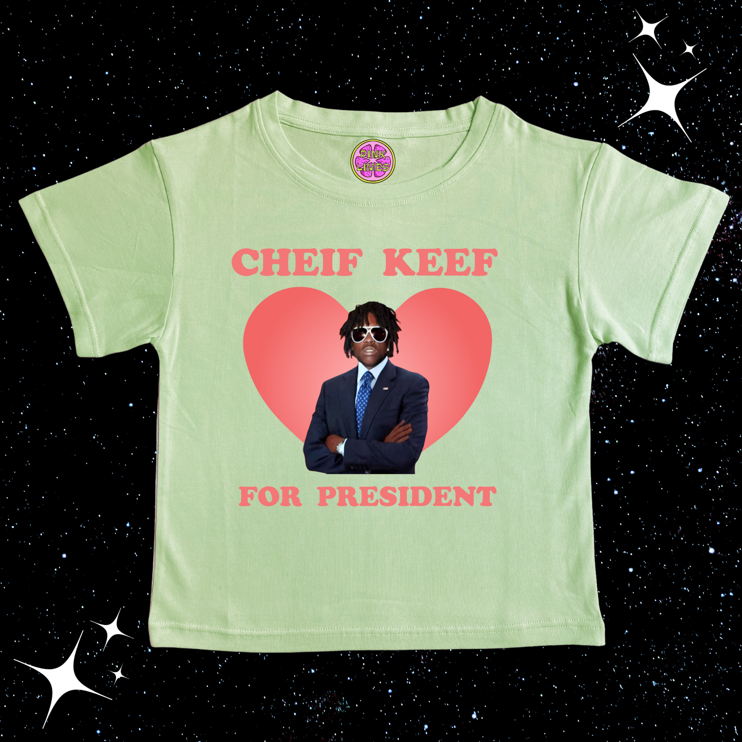 Chief Keef For President Crop Tee Light Green Shirts & Tops PinkLimes Trending Streetwear