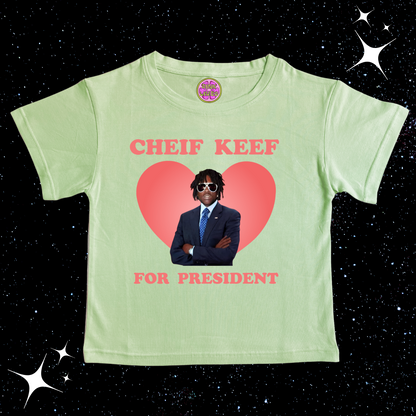 Chief Keef For President Crop Tee Light Green Shirts & Tops PinkLimes Trending Streetwear