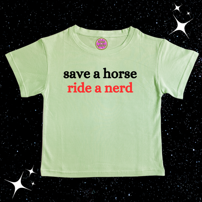 Save A Horse Ride A Nerd Crop Tee Light Green Shirts & Tops PinkLimes Trending Streetwear