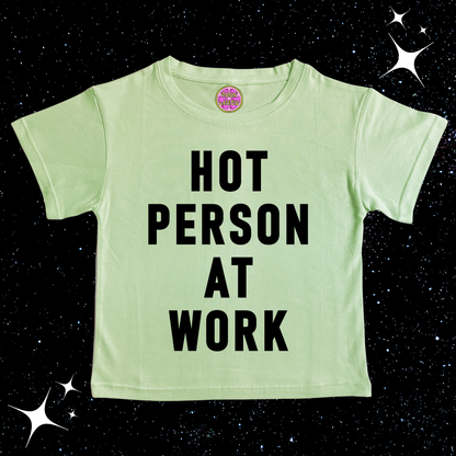 Hot Person At Work Crop Tee Light Green Shirts & Tops PinkLimes Trending Streetwear