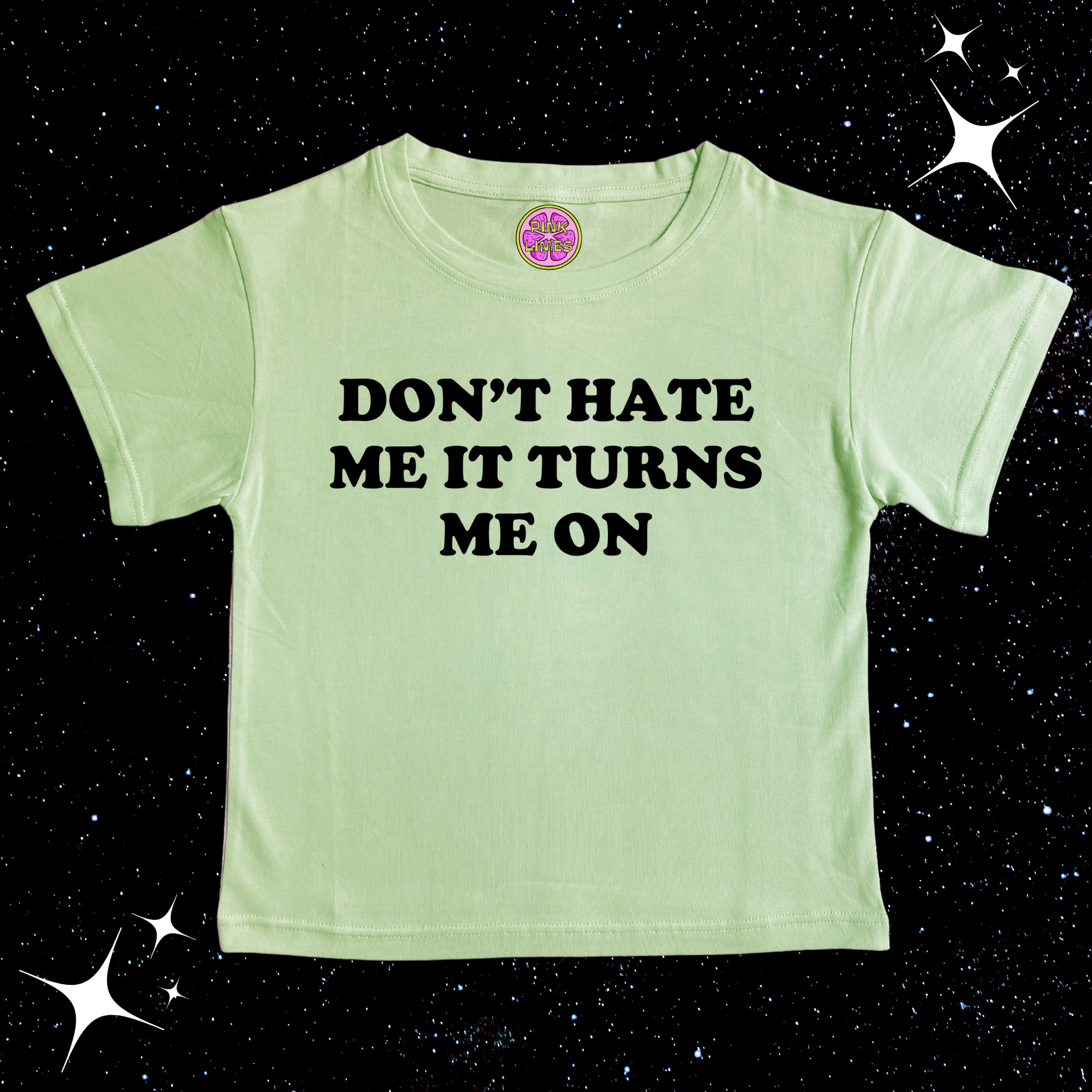 Don't Hate Me It Turns Me On Crop Tee Light Green Shirts & Tops PinkLimes Trending Streetwear