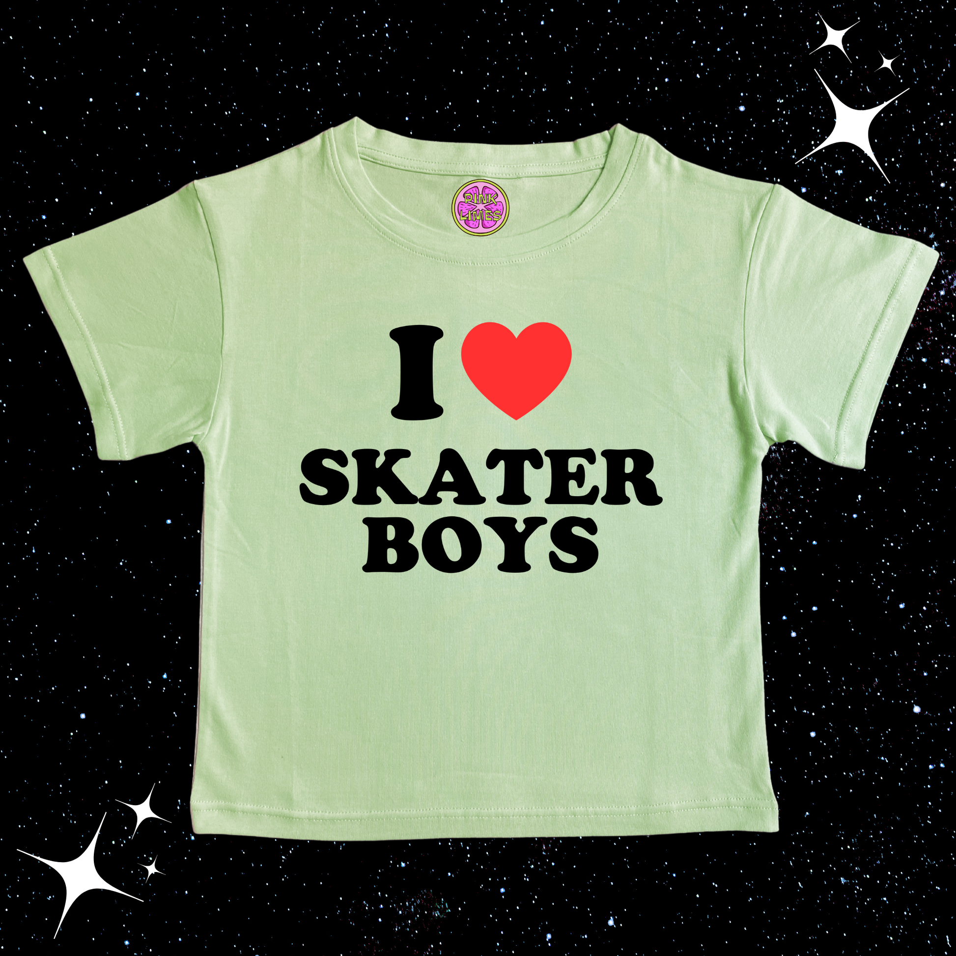 I Love Skater Boys Crop Tee Light Green Shirts & Tops PinkLimes Trending Streetwear