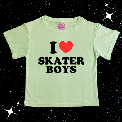 I Love Skater Boys Crop Tee Light Green Shirts & Tops PinkLimes Trending Streetwear