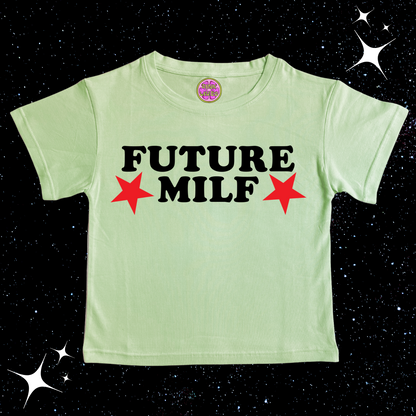FUTURE MILF Crop Tee Light Green Shirts & Tops PinkLimes Trending Streetwear