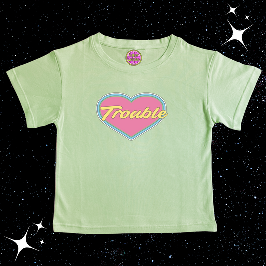Trouble Crop Tee Light Green Shirts & Tops PinkLimes Trending Streetwear