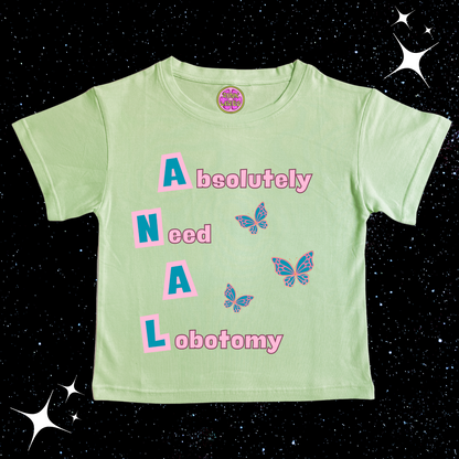 Absolutely Need A Lobotomy Crop Tee Light Green Shirts & Tops PinkLimes Trending Streetwear