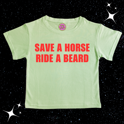 Save A Horse Ride A Beard Crop Tee Light Green Shirts & Tops PinkLimes Trending Streetwear