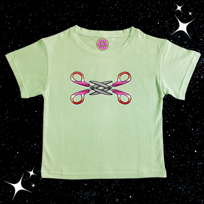Scissor Love Crop Tee Light Green Shirts & Tops PinkLimes Trending Streetwear