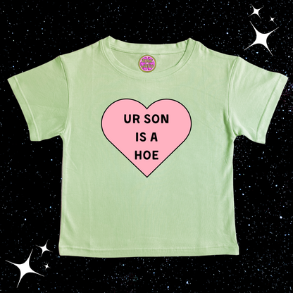 Ur Son Is A H*e Crop Tee Light Green Shirts & Tops PinkLimes Trending Streetwear