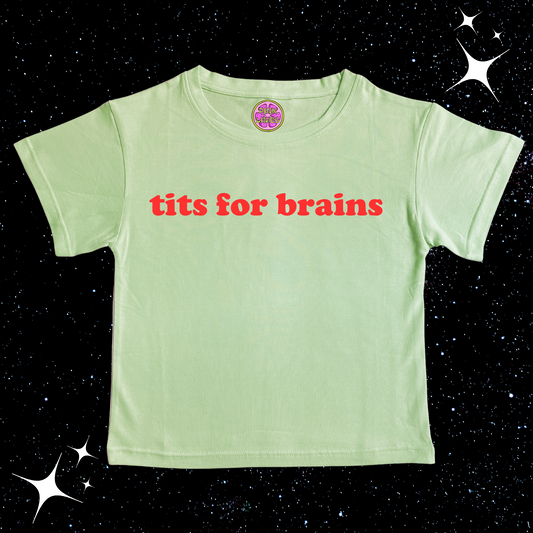 tits for brains Crop Tee Light Green Shirts & Tops PinkLimes Trending Streetwear