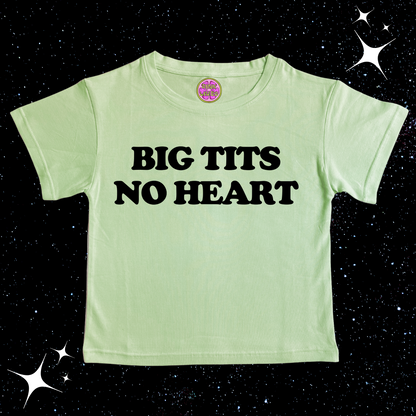 Big T*ts No Heart Crop Tee Light Green Shirts & Tops PinkLimes Trending Streetwear
