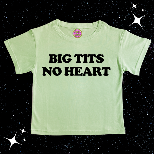 Big T*ts No Heart Crop Tee Light Green Shirts & Tops PinkLimes Trending Streetwear