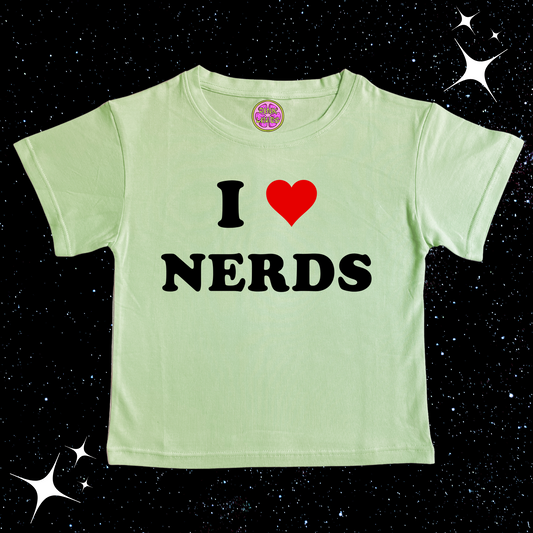 I Love Nerds Crop Tee Light Green Shirts & Tops PinkLimes Trending Streetwear