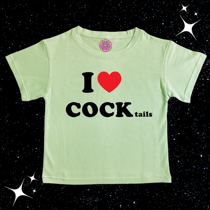 I LOVE COCKtails Crop Tee Light Green Shirts & Tops PinkLimes Trending Streetwear