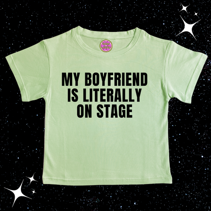 My Boyfriend Is Literally On Stage Crop Tee Light Green Shirts & Tops PinkLimes Trending Streetwear