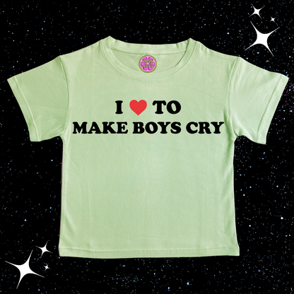 I Love To Make Boys Cry Crop Tee Light Green Shirts & Tops PinkLimes Trending Streetwear