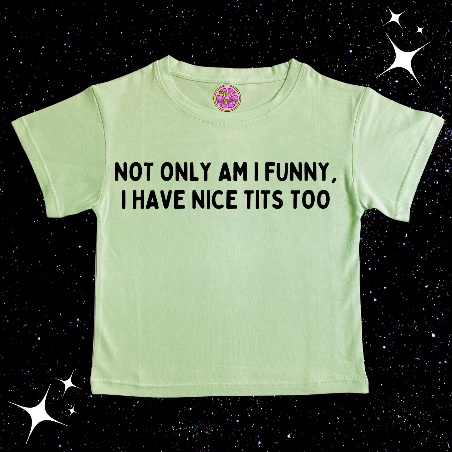 Not Only Am I Funny Nice T*ts Too Crop Tee Light Green Shirts & Tops PinkLimes Trending Streetwear