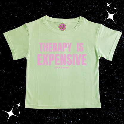 Therapy Is Expensive Crop Tee Light Green Shirts & Tops PinkLimes Trending Streetwear