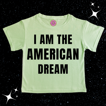 I Am The American Dream Crop Tee Light Green Shirts & Tops PinkLimes Trending Streetwear