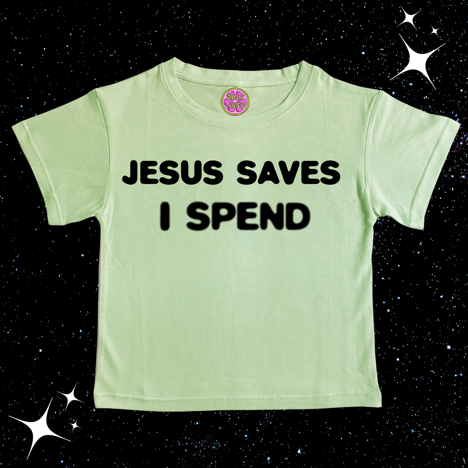 Jesus Saves I Spend Crop Tee Light Green Shirts & Tops PinkLimes Trending Streetwear