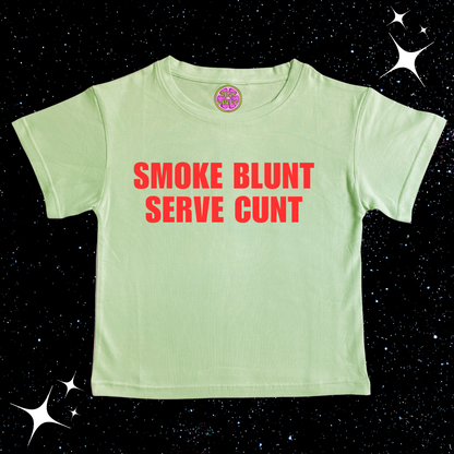 Smoke Blunt Serve C*nt Crop Tee Light Green Shirts & Tops PinkLimes Trending Streetwear