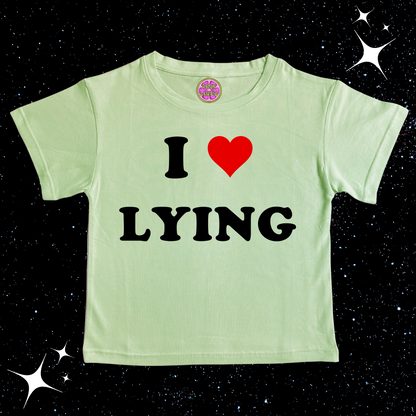 I Love Lying Crop Tee Light Green Shirts & Tops PinkLimes Trending Streetwear