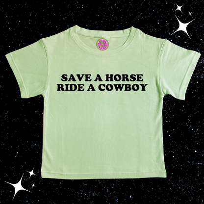 Save A Horse Ride A Cowboy Crop Tee Light Green Shirts & Tops PinkLimes Trending Streetwear