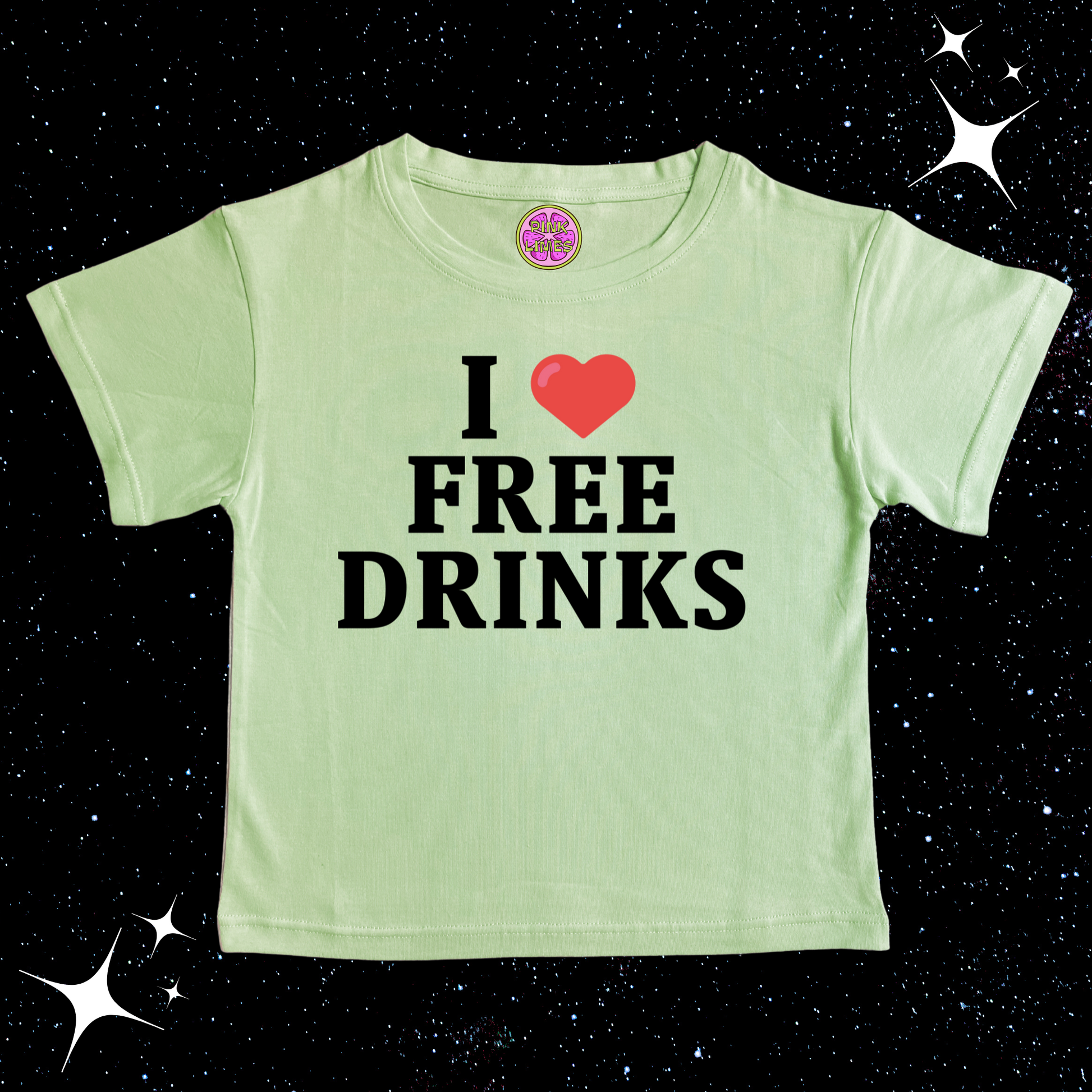 I love Free Drinks Crop Tee Light Green Shirts & Tops PinkLimes Trending Streetwear
