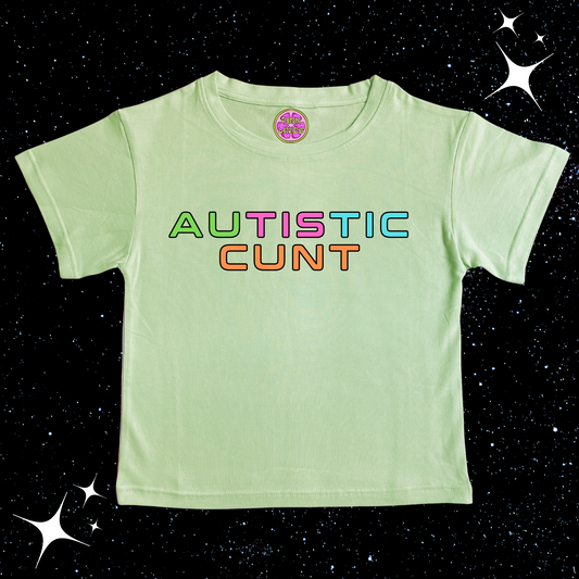 Autistic C*nt Crop Tee Light Green Shirts & Tops PinkLimes Trending Streetwear