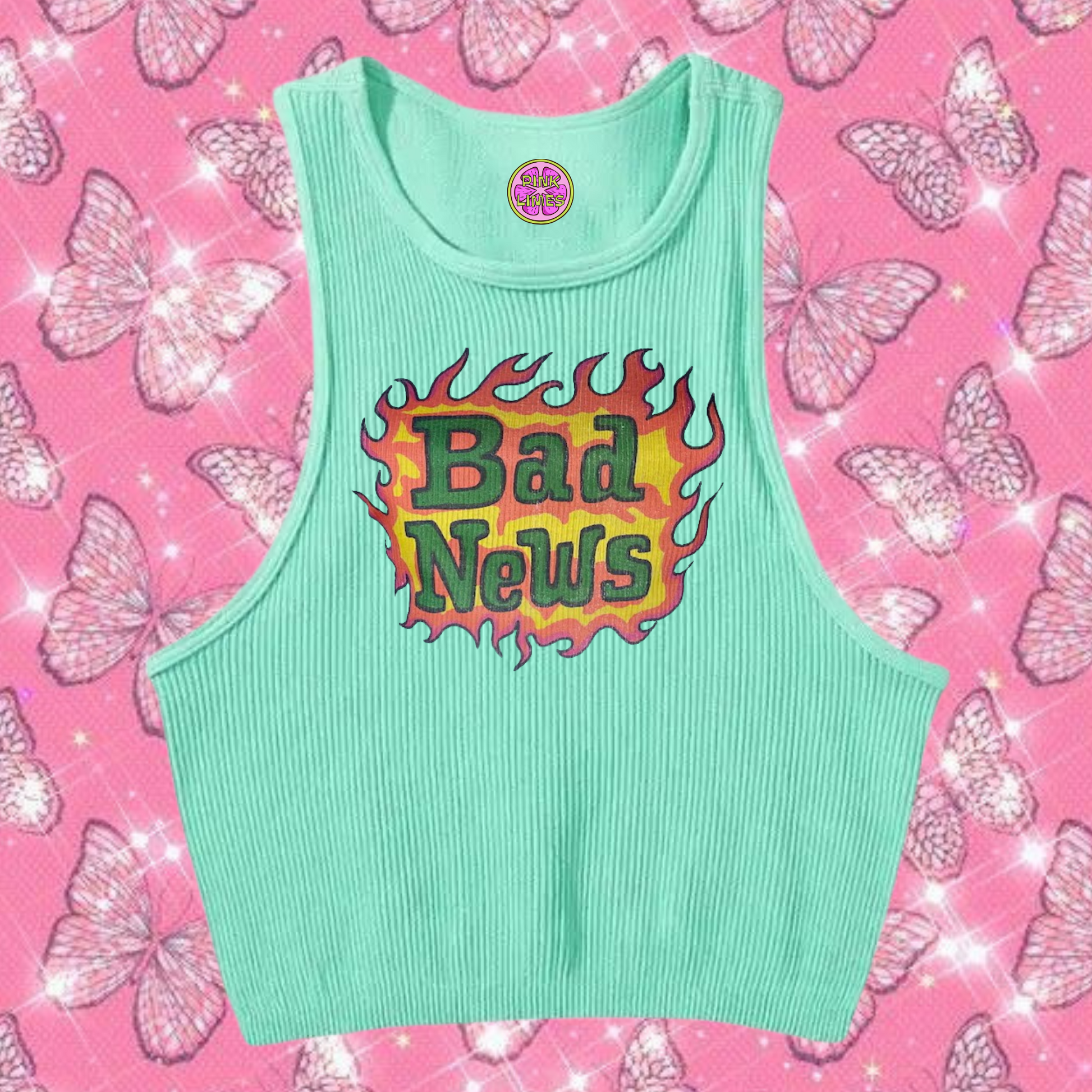 Bad News Crop Tank Top Mint Green Shirts & Tops PinkLimes Trending Streetwear