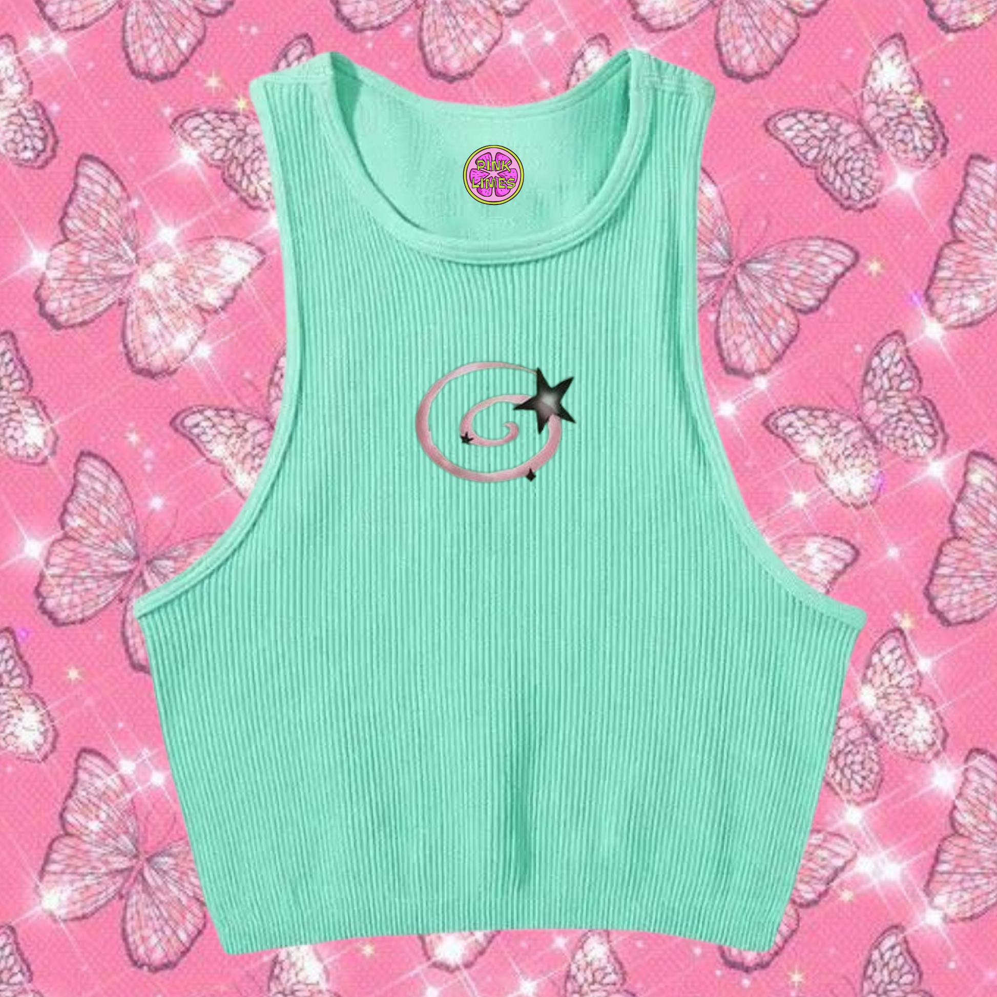 y2k Swirl Crop Tank Top Mint Green Shirts & Tops PinkLimes Trending Streetwear