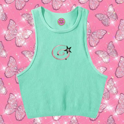 y2k Swirl Crop Tank Top Mint Green Shirts & Tops PinkLimes Trending Streetwear